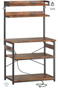lot 21573 image: ODK Bakers Rack with Power Outlet, Microwave Stand with Storage 5-Tiers, Kitchen Rack Storage Shelf 16.5  31.5  59 inches,Coffee Bar Microwave Rack,Rustic Brown (Retail $89.99)