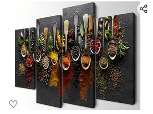 lot 1529 image: 4 Pieces Kitchen Decor Kitchen Wall Art Kitchen Picture Wall Decor Dining Room Decor Spices Poster Food Poster Kitchen Art Kitchen Pictures Kitchen Canvas Wall Art for Room Decor (40W x 24H