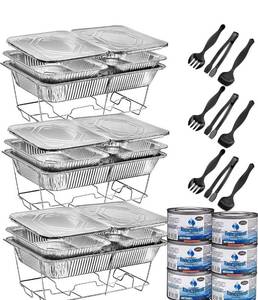 lot 1561 image: Disposable Chafing Dish Buffet Set, Food Warmers for Parties, Complete 33 Pcs of Chafing Servers with Covers, Catering Supplies with Full-Size Pans (9x13), Warming Trays for Food with Utensils & Lids