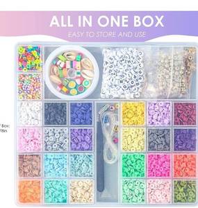 lot 1568 image: Clay Beads for Bracelet Making, 24 Colors 6mm Flat Round Polymer Clay Heishi Beads for Jewelry Making kit, with Smiley Face Bead Letter Beads for Bracelets Necklace slightly different see pictures