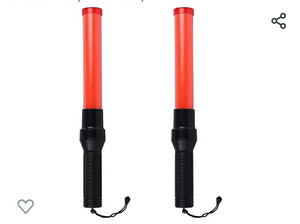 lot 1594 image: 2 Pieces 16 inch Red Signal LED Baton Light,3 Flashing Modes, Traffic Control Wand with Wrist Strap, Using 2 D-Size Batteries (Not Included