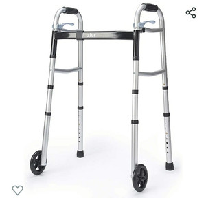 lot 1616 image: Narrow Folding Walker for Seniors with Trigger Release and 5 Inches Wheels, Lightweight Supports up to 300 lb