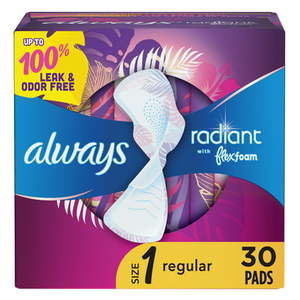 lot 1618 image: Always Radiant Regular Pads with Wings Light Clean Scent Size 1 30 Ct