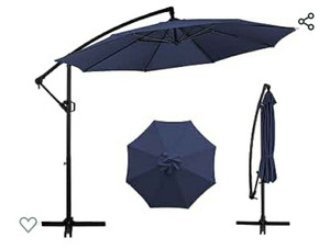 lot 5000 image: Patio Offset Umbrella wEasy Tilt Adjustment,Crank and Cross Base, Outdoor Cantilever Hanging Umbrella with 8 Ribs, 95% UV protection and Waterproof Canopy, Navy Blue