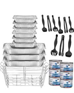 lot 5015 image: Disposable Chafing Dish Buffet Set, Food Warmers for Parties, Complete 33 Pcs of Chafing Servers with Covers, Catering Supplies with Full-Size Pans (9x13), Warming Trays for Food with Utensils & Lids