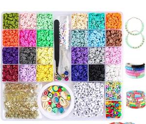 lot 5020 image: Clay Beads for Bracelet Making, 24 Colors 6mm Flat Round Polymer Clay Heishi Beads for Jewelry Making kit, with Smiley Face Bead Letter Beads for Bracelets Necklace  slightly different see pictures