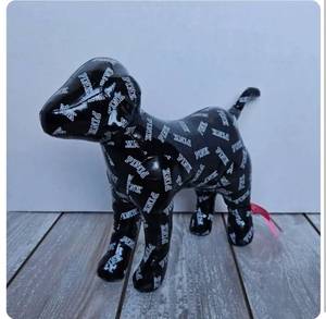 lot 5029 image: Victoria Secret PINK Large 10 Dog Black White Letter Shiny Plush