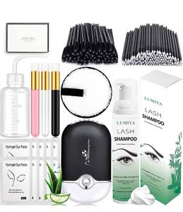 lot 5057 image: 250ml8.45fl.oz Eyelash Extension Cleanser Lash Shampoo Mini USB Portable Lash Fan Eyelid Shampoo Brush Eye Gel Pads Wash Bottle Mascara Brush Microbrush Makeup Remover Pad,Gentle Oil Free