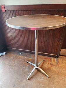 lot 21507 image: Round Formica Bar Height Table W Metal Base and Edges