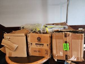 lot 21509 image: Lot of New in Box Regular, and Bar Height Table Bases W New Table Stabilizers