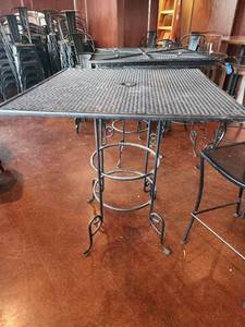 lot 21552 image: Outdoor Metal Bar Height Table W Umbrella Hole