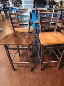 lot 21588 image: Lot of 6 Bar Height Bronze Chairs W Assorted Wood Seats