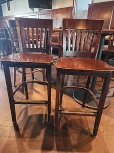 lot 21617 image: Lot of 2 Bar Height Wood Chairs
