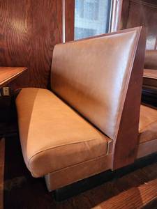 lot 21626 image: Double-sided Light Brown Booth W Wood Accents