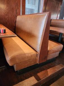 lot 21628 image: Double-sided Light Brown Booth W Wood Accents