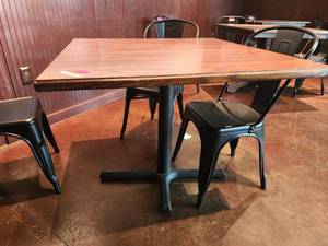 lot 21650 image: Restaurant Style Wood Table W Metal Base