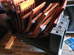 lot 29520 image: Cambro Cart W 9 Wood and Vinyl Banquet Chairs