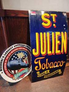 lot 21500 image: Vintage St. Julien Tabacco Porcelain Sign and Boulevard Brewing Company Sign