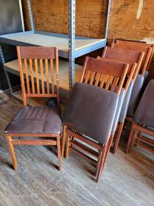 lot 29504 image: Lot of 7 Wooden Foldable Event Chairs W a Black Vinyl Seat