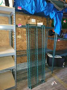 lot 29515 image: 4 Teir Green Epoxy Metro Shelf W an Extra Shelf