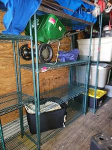 lot 29516 image: 4 Teir Green Epoxy Metro Shelf W an Extra Shelf