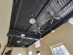 lot 29567 image: Industrial Light Fixtures and Black Fans