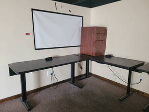 lot 29573 image: Black Students Desks W Outlets, Filing Cabinet, and More