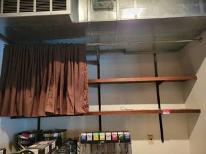 lot 18726 image: Lot of 2 Wooden Shelves, 85in L&nbsp