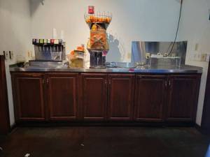 lot 18680 image: 10ft Wooden Beverage Station W Stainless Steel Top