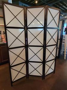 lot 18741 image: Tri-Fold Room Divider, Wooden and Canvas