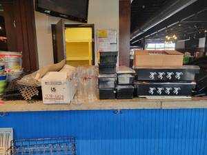 lot 18756 image: Contents on Bar Top - Countertop Bar Mats, Retel One Vodka Pitchers, and More
