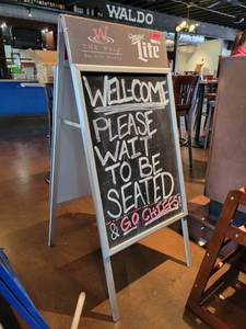 lot 18789 image: Miller Lite Themed Double-Sided Metal A-Frame Sign, Chalkboard