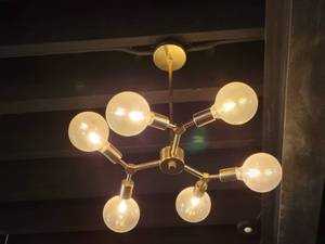 lot 18807 image: Lot of 2 Unique 6-Bulb Brass&nbspHanging Light Fixture&nbsp