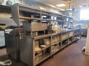 lot 18594 image: 15ft Stainless Steel Waitress Station  Upper Shelving W Hatco Food Warmers&nbsp