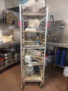 lot 18655 image: Rolling Sheet Pan Rack W Contents