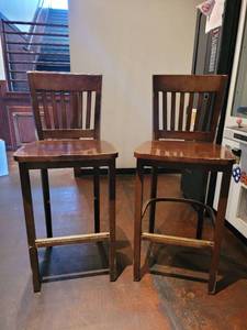 lot 18604 image: Lot of 2 Wooden Armless Bar Height Dining Chairs