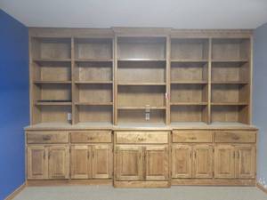 lot 22745 image: Floor To Ceiling 12ft Wooden Shelf  Cabinet Unit