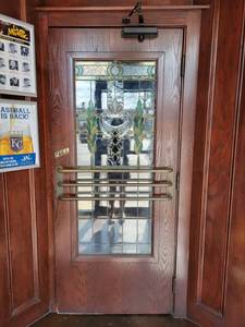 lot 18779 image: Wooden Entryway Door W Stained Glass Windows