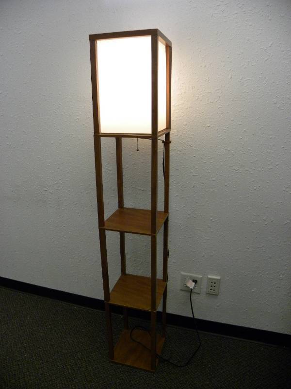 lot 7011 image: 62 Tall, Light Industrial Stand Alone Wooden Floor Lamp