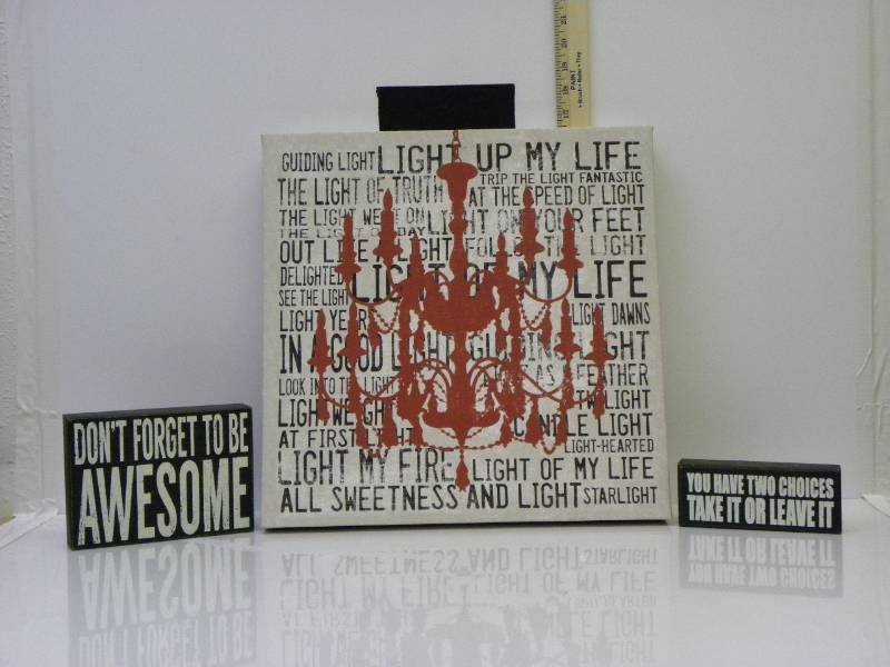 lot 7015 image: 16 x 16 Canvas Print Art w Accent Wooden Plaques.