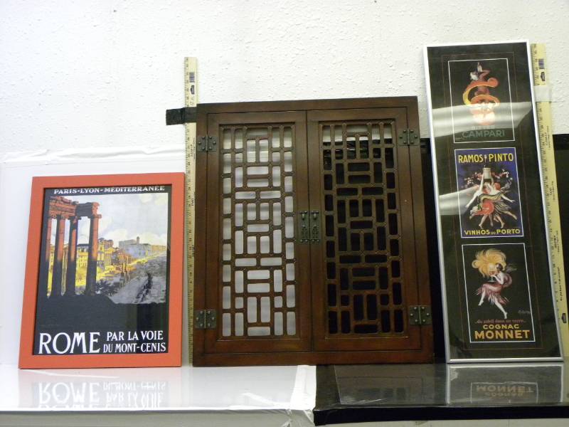 lot 7047 image: 2 Framed Pictures. Wooden Window DecorationCover.
