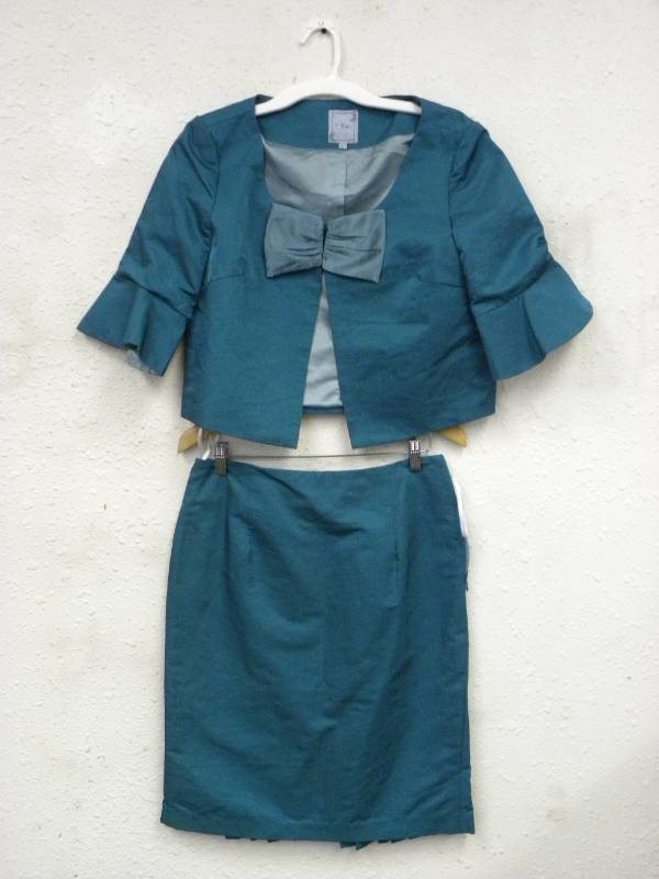 lot 7062 image: T. Bleu Aqua Blue Midriff Jacket and Skirt.