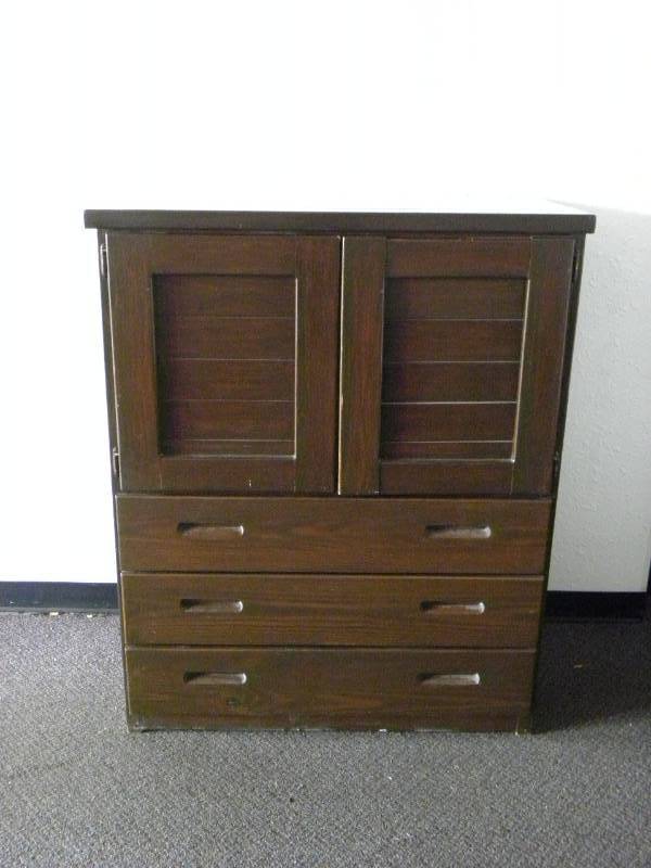 lot 7120 image: 49 T, 40 W, 23 D. Entertainment Center  Linen Cabinet.  SOLID Hardwood (Planks).