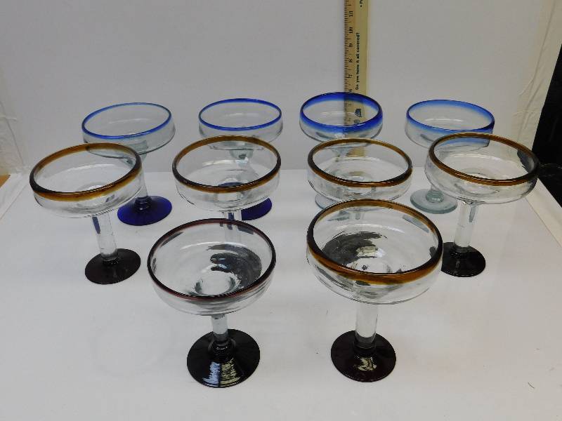 lot 7222 image: 10 Misc Sized Handblown Cocktail Glasses.