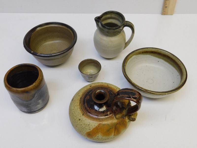 lot 7223 image: Assorted Hand Made Stoneware Pottery Goods. See Images.