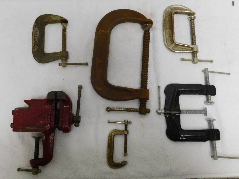 lot 7134 image: Assorted Clamps.  Vintage and New. Table and Corner.
