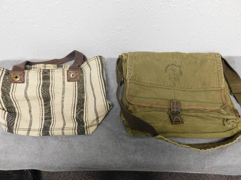 lot 7164 image: A&E Outfitters Messenger Bag. - Gap Jeans Tote.