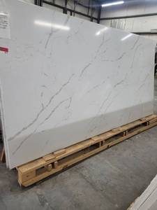 lot 3012 image: Lot of 3 Slabs of Calacutta Extra HanStone, Quartz