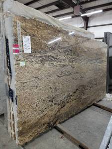 lot 3151 image: Lot of 3 Slabs Golden Persa Granite Slabs, Polished