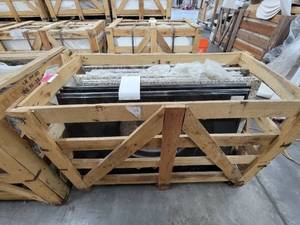 lot 5596 image: Crate of Assorted Granite Bathroom Vanity Counter Tops W a Sink Hole